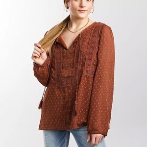 Miss Me Terracotta Blouse with Embroidery Size L Great Condition
